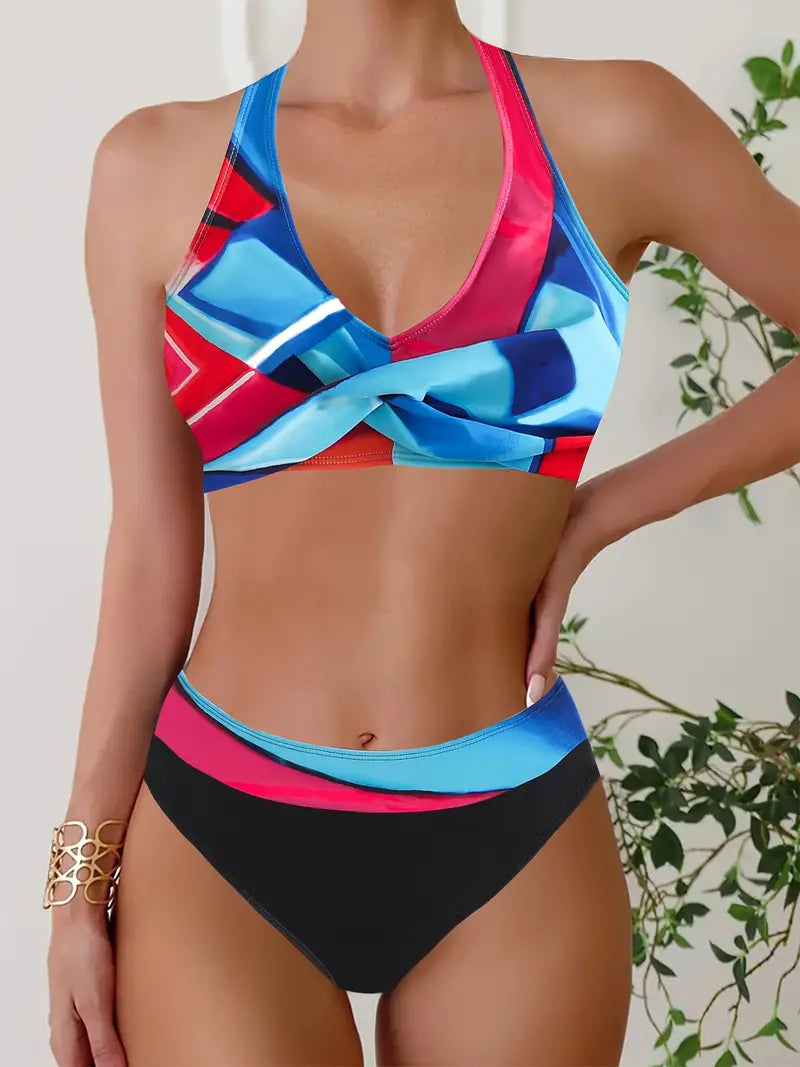 MP | Štýlové bikiny s náhodnou potlačou Halter Cross