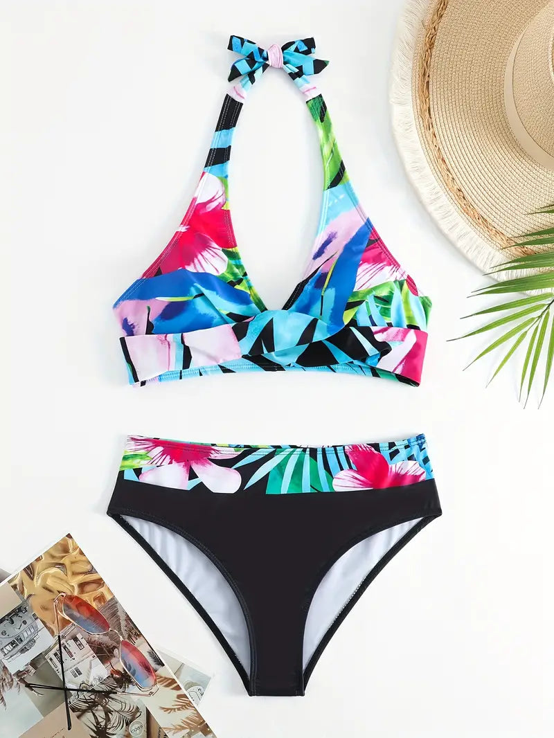 MP | Štýlové bikiny s náhodnou potlačou Halter Cross
