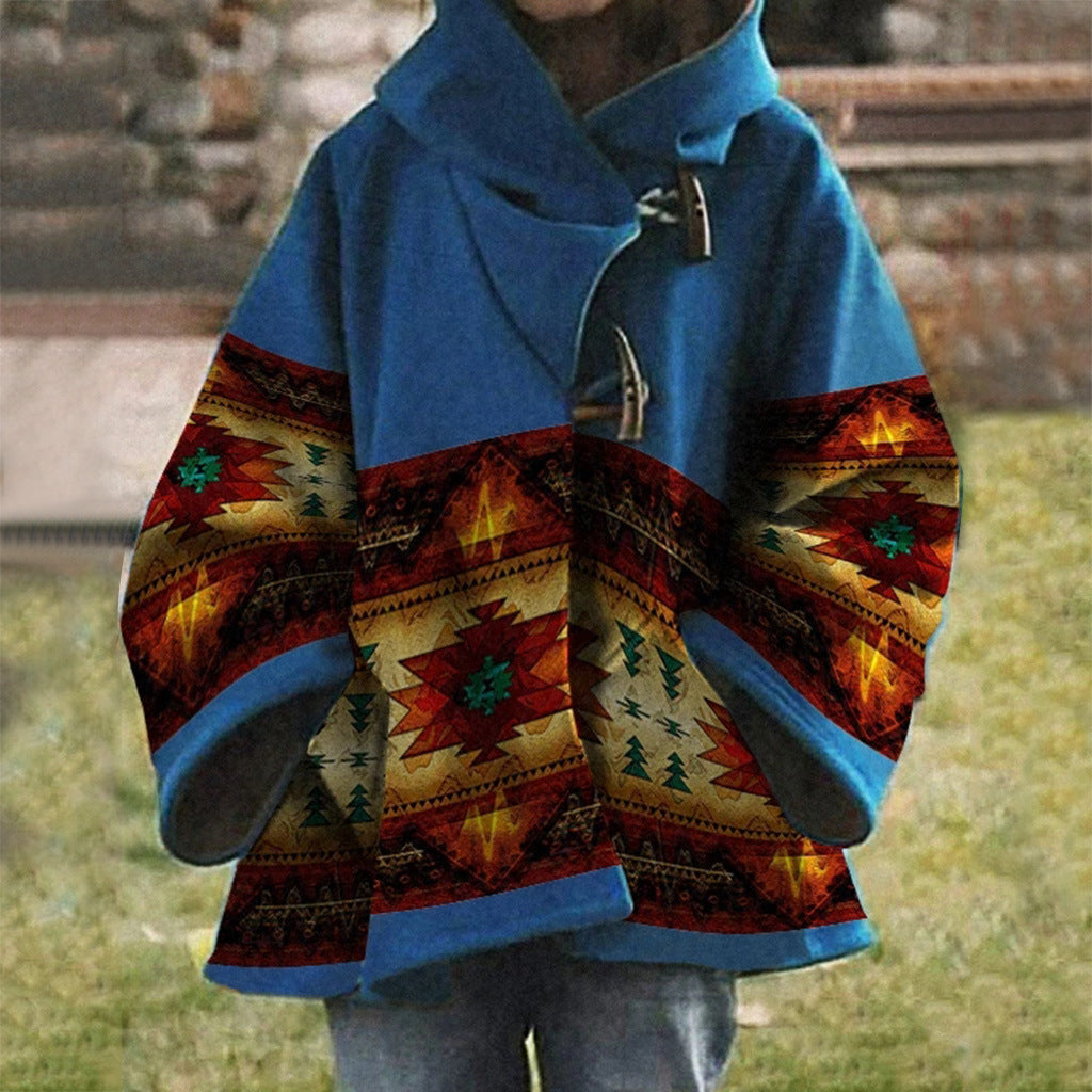 MP | Boho kabát s kmeňovým vzorom a kapucňou