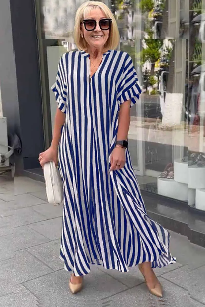 MP | Dámske boho šaty Selena s krátkymi rukávmi a rozdeleným pruhovaným svetrom