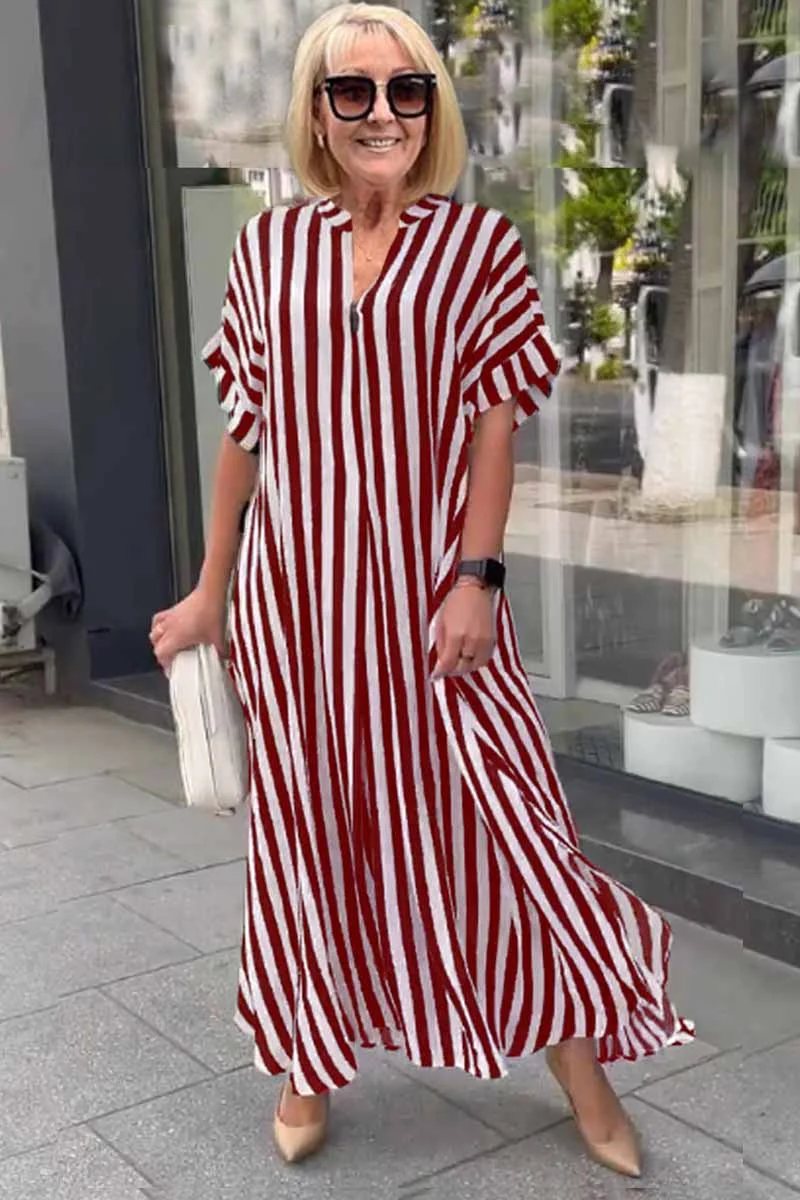 MP | Dámske boho šaty Selena s krátkymi rukávmi a rozdeleným pruhovaným svetrom