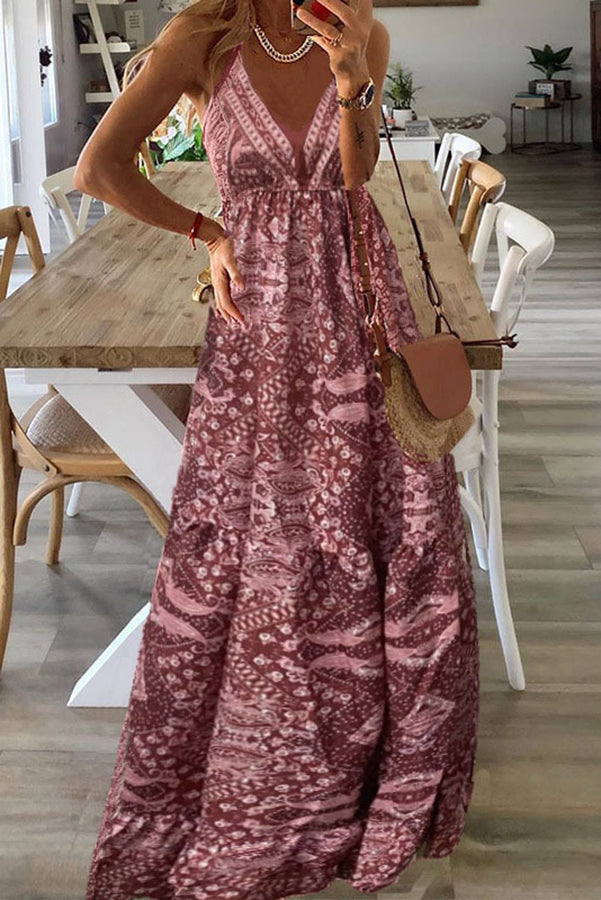 MP | Celeste Boho maxi šaty na ramienka s potlačou a elastickým pásom