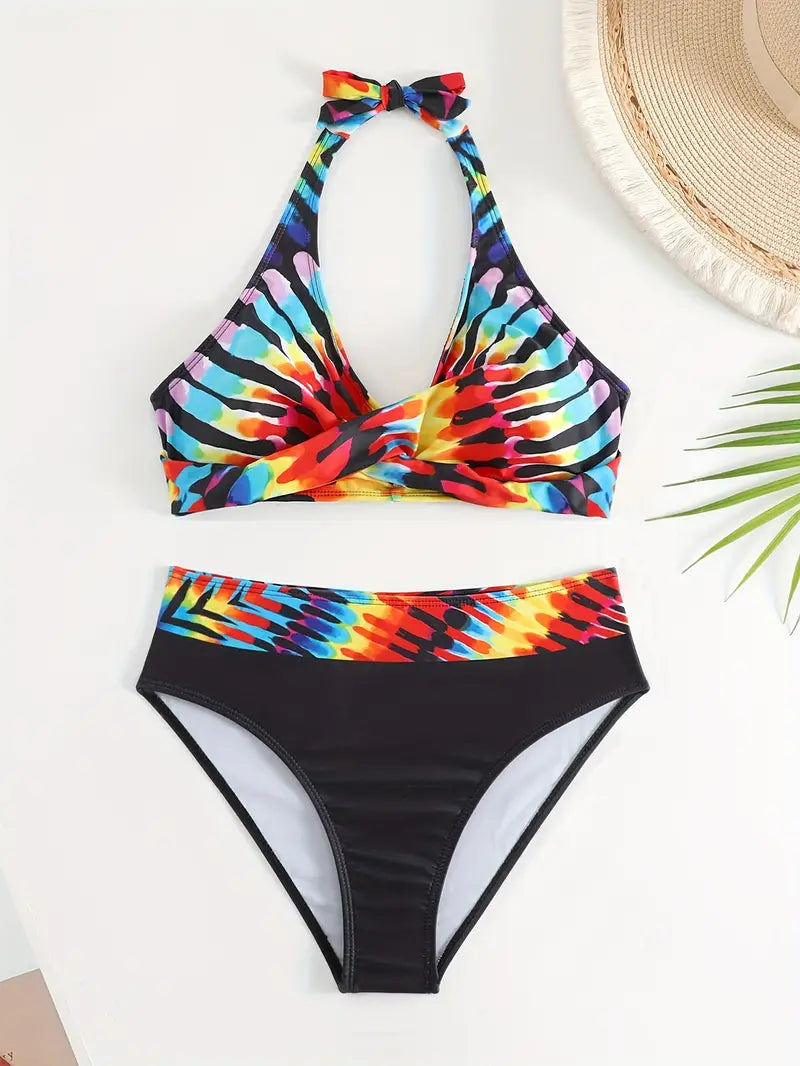 MP | Štýlové bikiny s náhodnou potlačou Halter Cross