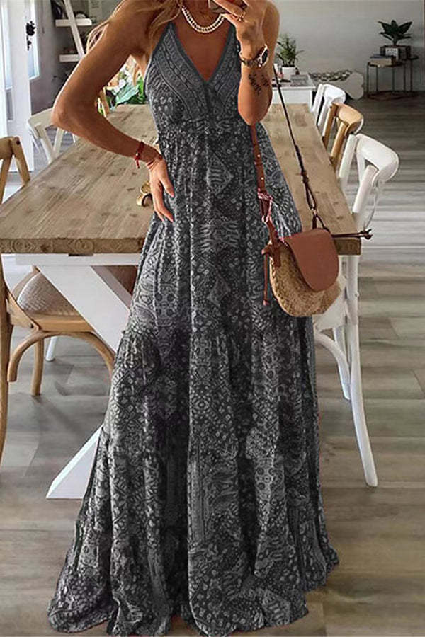 MP | Celeste Boho maxi šaty na ramienka s potlačou a elastickým pásom