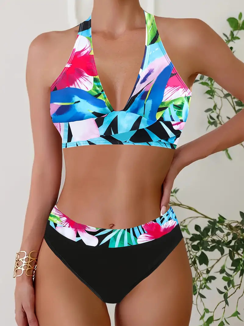MP | Štýlové bikiny s náhodnou potlačou Halter Cross