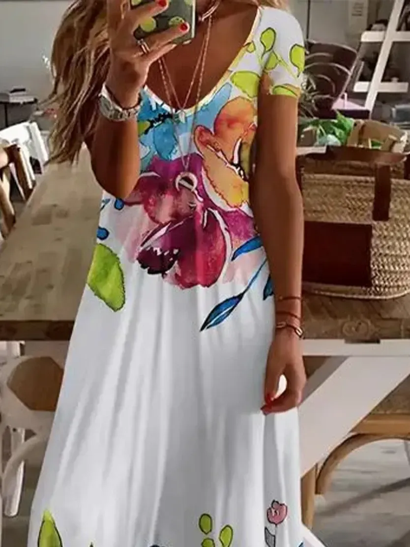 MP | Elegantné maxi šaty s krátkymi rukávmi a výstrihom do V