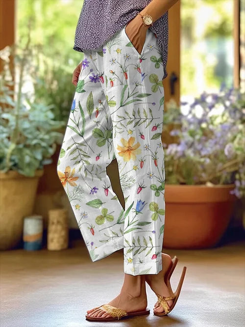 MP | Dámske kvetinové dizajn voľné vrecká patchwork ležérne nohavice