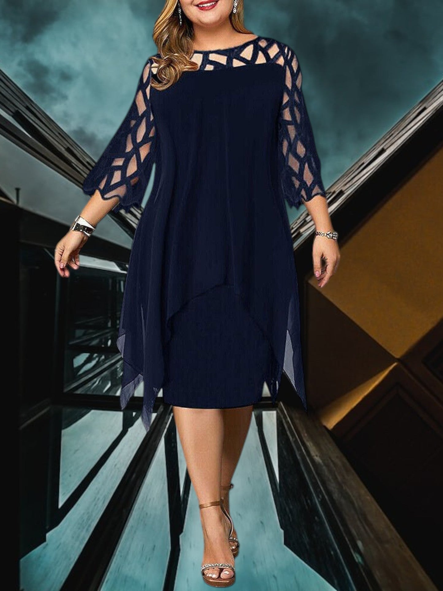 MP | Elegantné plus size midi šaty z kvalitného materiálu pre ženy, ľahko udržiavateľné a univerzálne