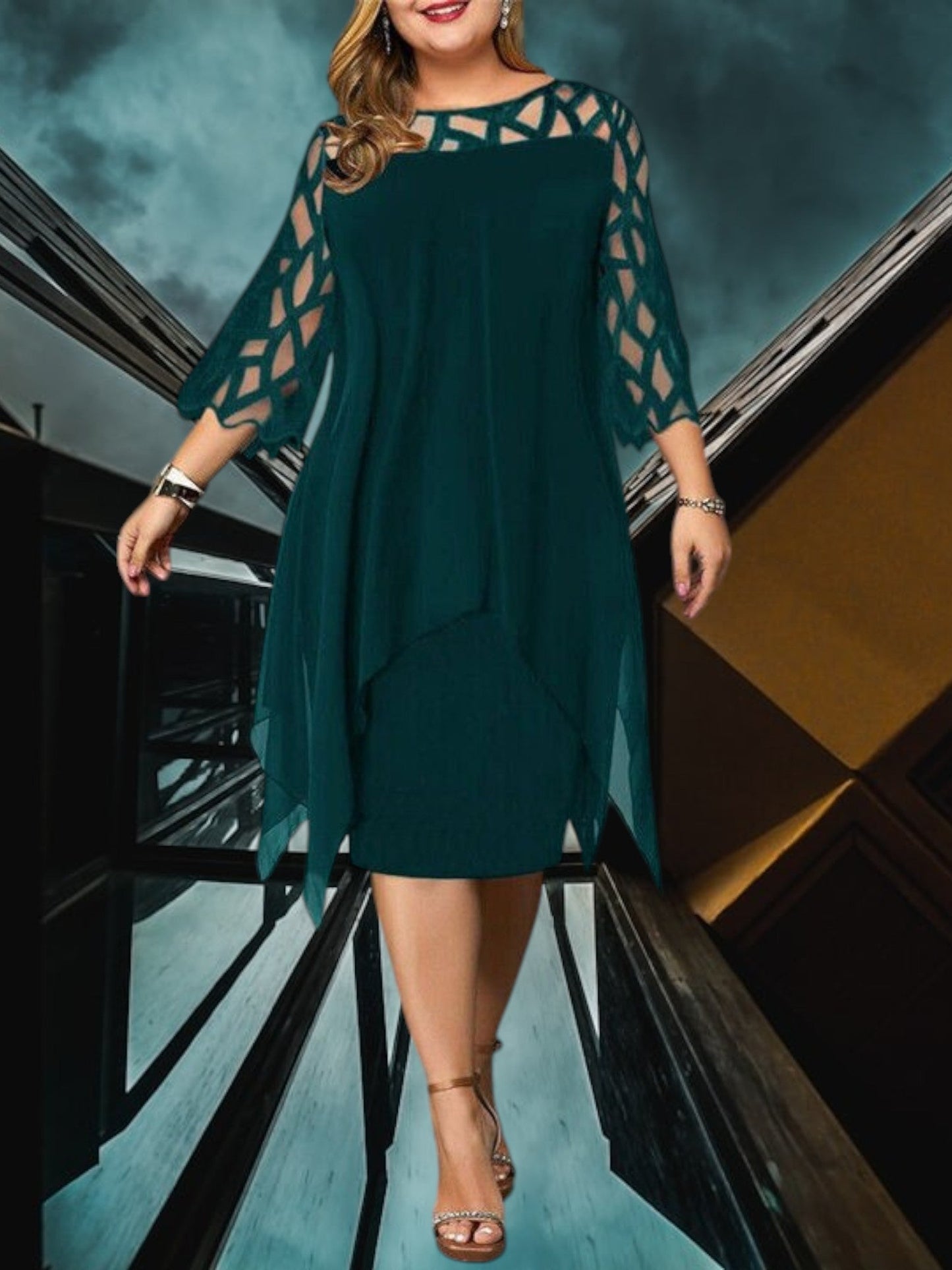 MP | Elegantné plus size midi šaty z kvalitného materiálu pre ženy, ľahko udržiavateľné a univerzálne