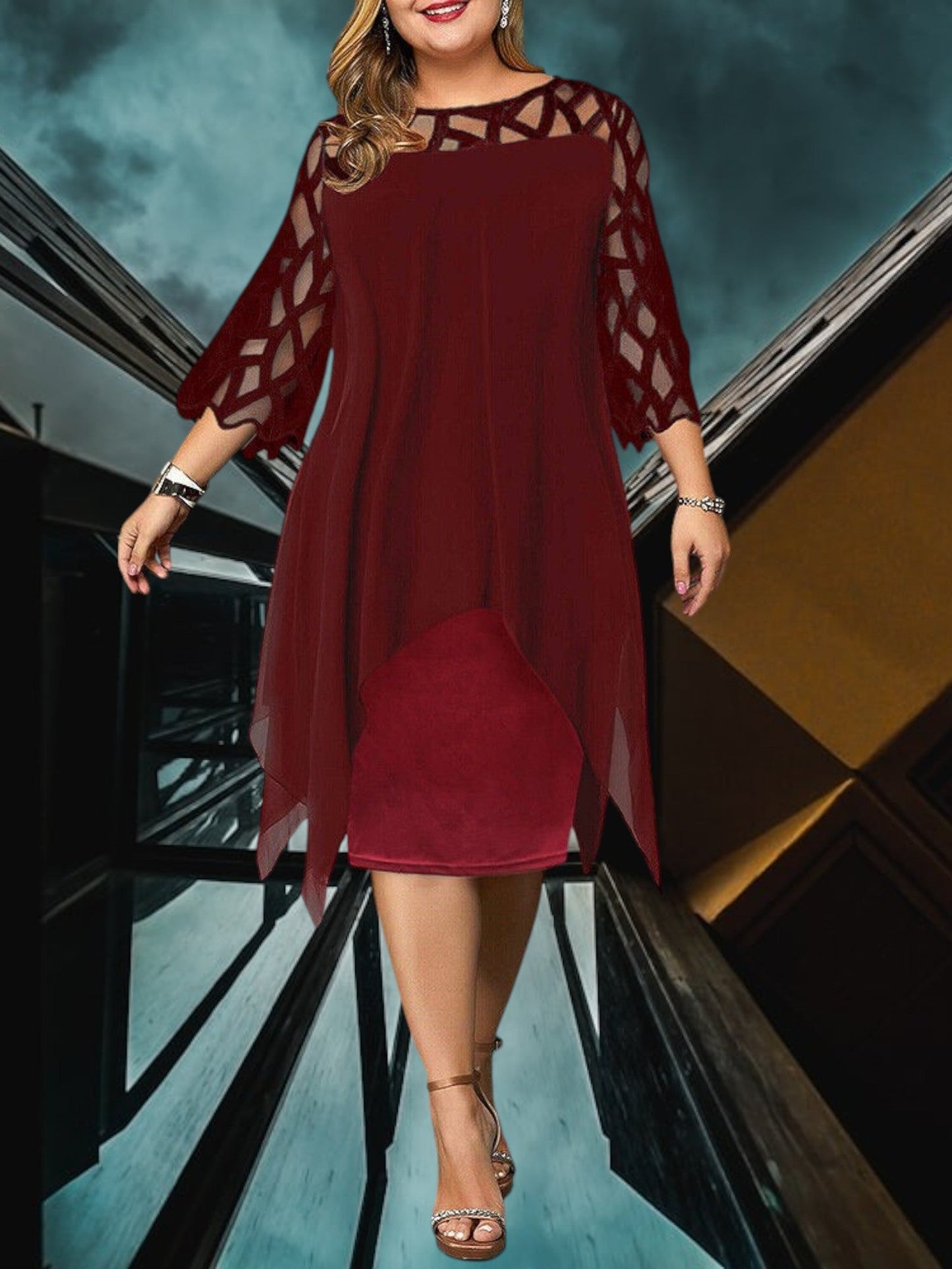 MP | Elegantné plus size midi šaty z kvalitného materiálu pre ženy, ľahko udržiavateľné a univerzálne