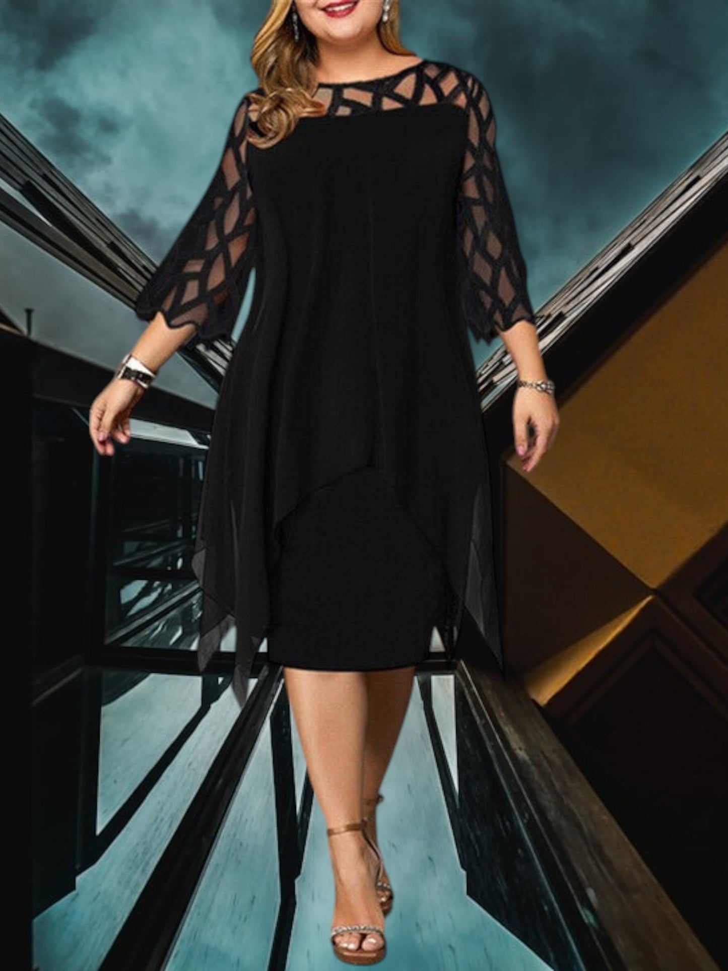 MP | Elegantné plus size midi šaty z kvalitného materiálu pre ženy, ľahko udržiavateľné a univerzálne