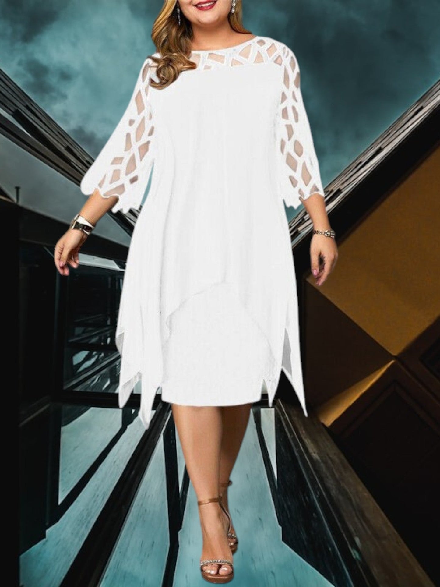 MP | Elegantné plus size midi šaty z kvalitného materiálu pre ženy, ľahko udržiavateľné a univerzálne