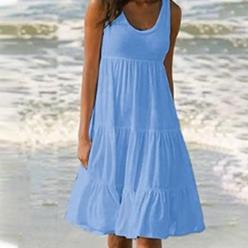 MP | Jocoo Jolee Women Causual O krku bez rukávov s volánom Mini šaty Boho Solid Beach Sundress Oversized Loose Dress 2023 Leto