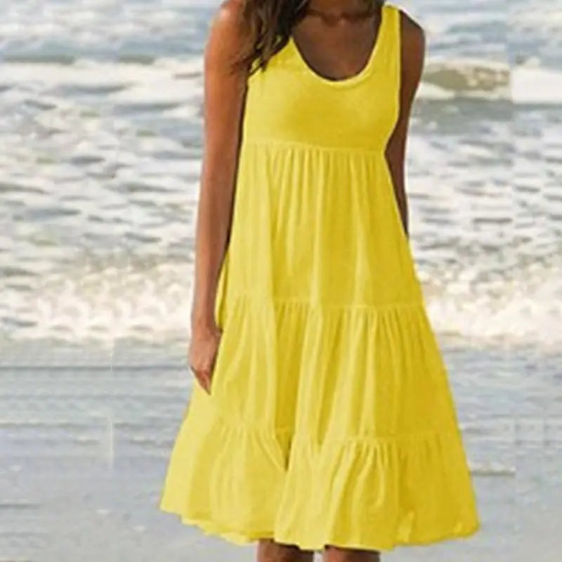 MP | Jocoo Jolee Women Causual O krku bez rukávov s volánom Mini šaty Boho Solid Beach Sundress Oversized Loose Dress 2023 Leto