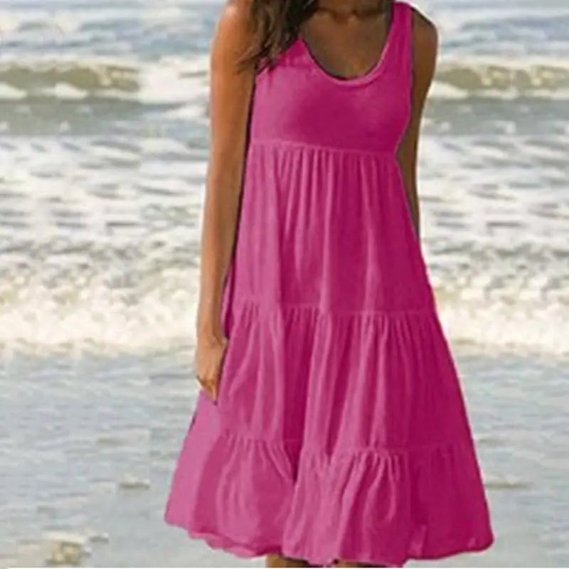 MP | Jocoo Jolee Women Causual O krku bez rukávov s volánom Mini šaty Boho Solid Beach Sundress Oversized Loose Dress 2023 Leto