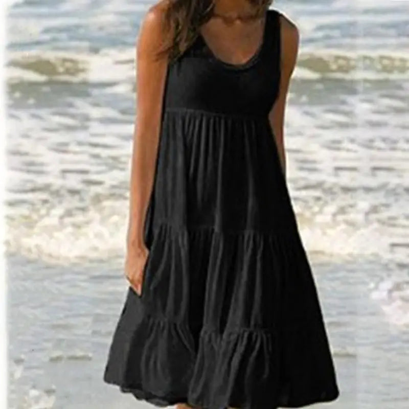 MP | Jocoo Jolee Women Causual O krku bez rukávov s volánom Mini šaty Boho Solid Beach Sundress Oversized Loose Dress 2023 Leto