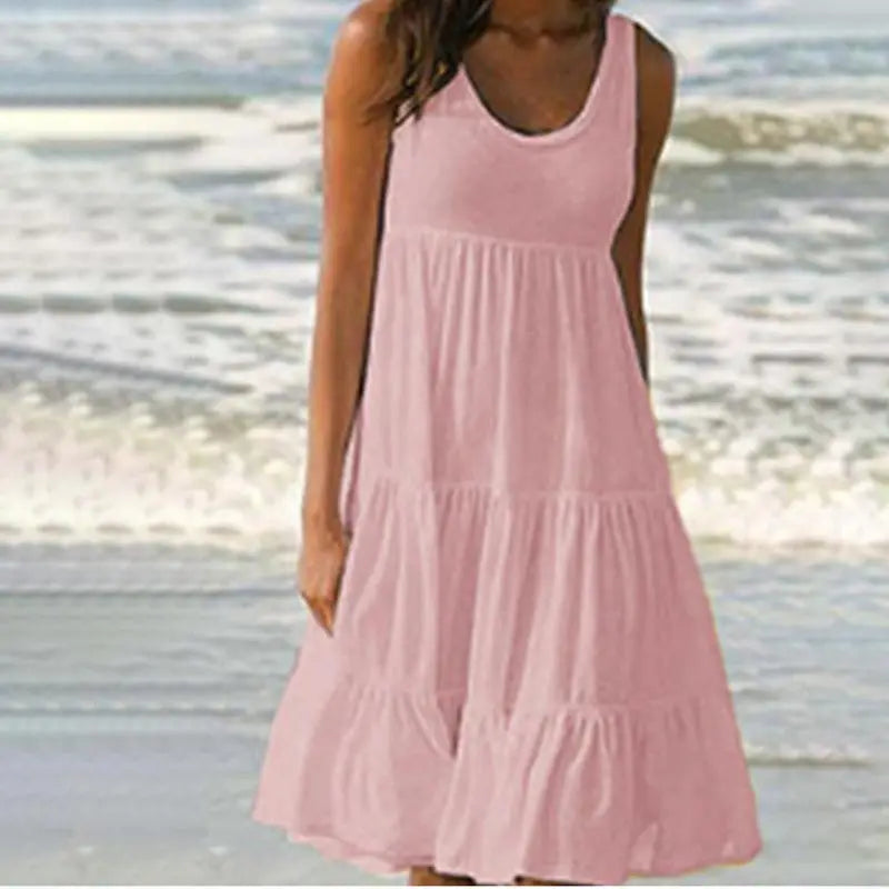 MP | Jocoo Jolee Women Causual O krku bez rukávov s volánom Mini šaty Boho Solid Beach Sundress Oversized Loose Dress 2023 Leto