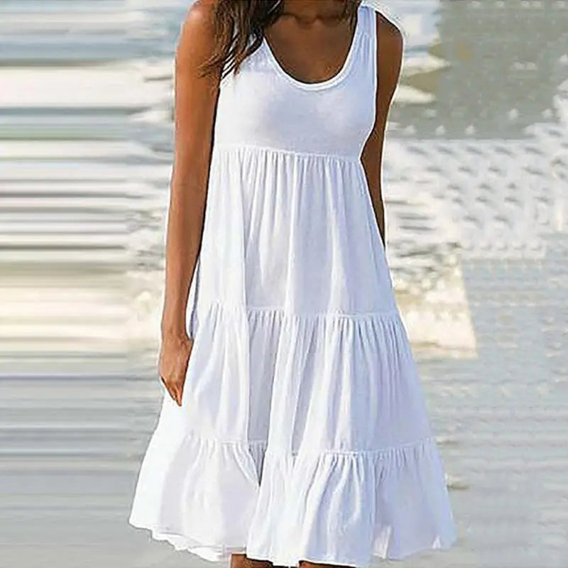 MP | Jocoo Jolee Women Causual O krku bez rukávov s volánom Mini šaty Boho Solid Beach Sundress Oversized Loose Dress 2023 Leto