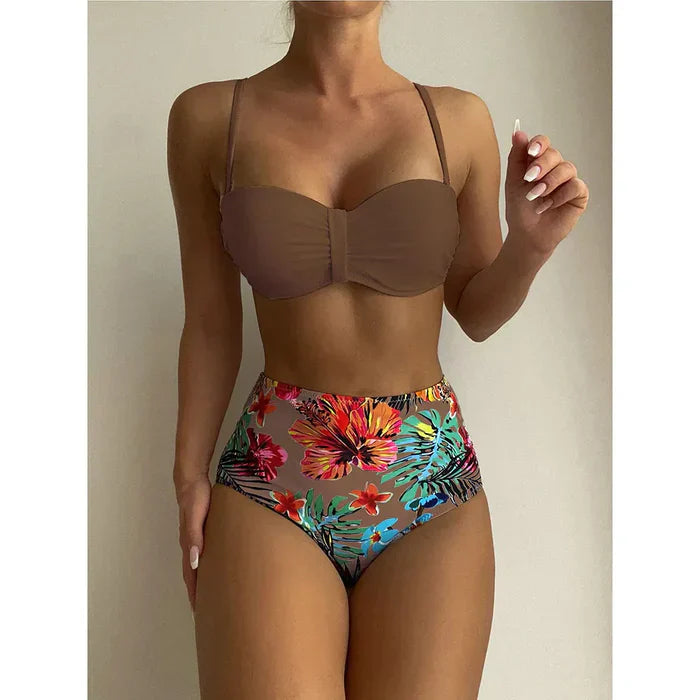 MP | Elegantné bikiny s vysokým pásom a kvetinovým vzorom