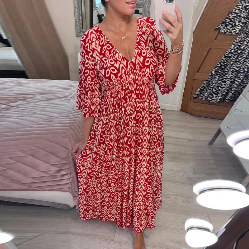 MP | Ležérne boho šaty s výstrihom do V a polodlhými rukávmi