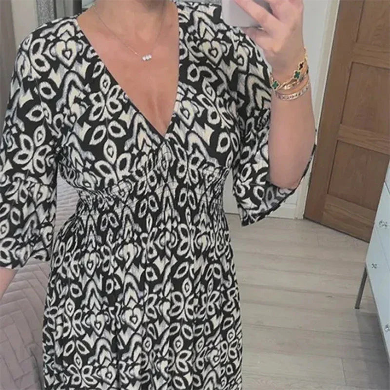 MP | Ležérne boho šaty s výstrihom do V a polodlhými rukávmi