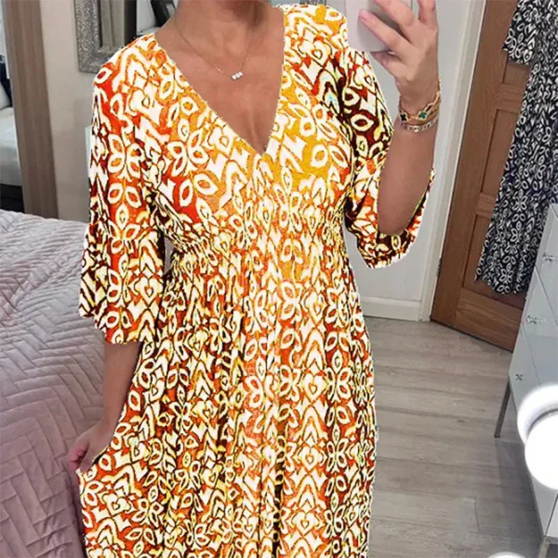 MP | Ležérne boho šaty s výstrihom do V a polodlhými rukávmi