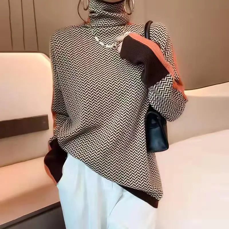 MP | Moderný elegantný geometrický sveter s korytnačím výstrihom