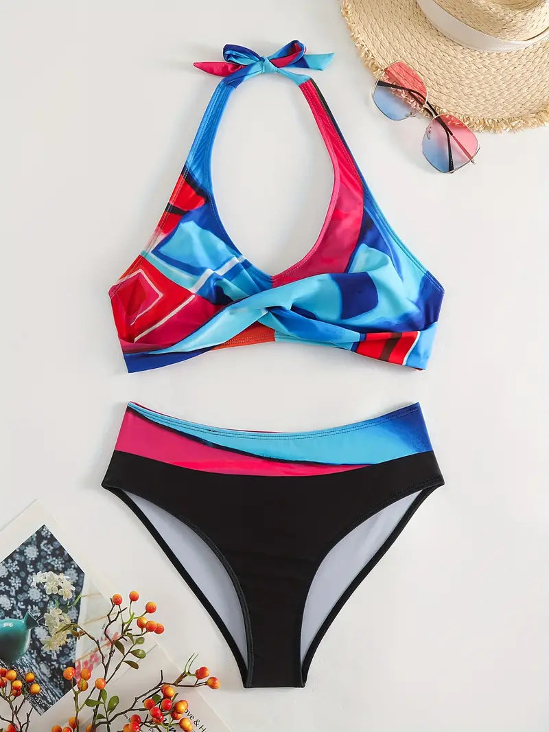 MP | Štýlové bikiny s náhodnou potlačou Halter Cross