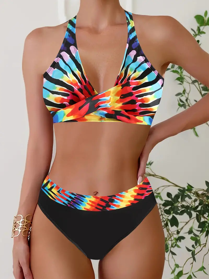 MP | Štýlové bikiny s náhodnou potlačou Halter Cross