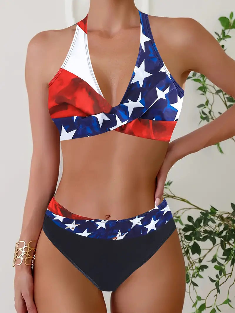 MP | Štýlové bikiny s náhodnou potlačou Halter Cross