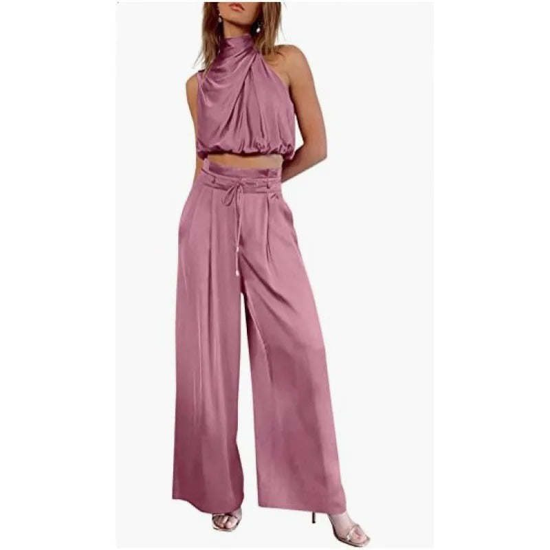 MP | Crop top s výstrihom a širokými nohavicami