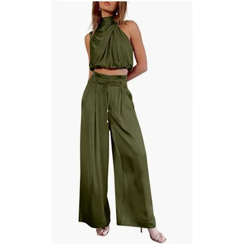 MP | Crop top s výstrihom a širokými nohavicami