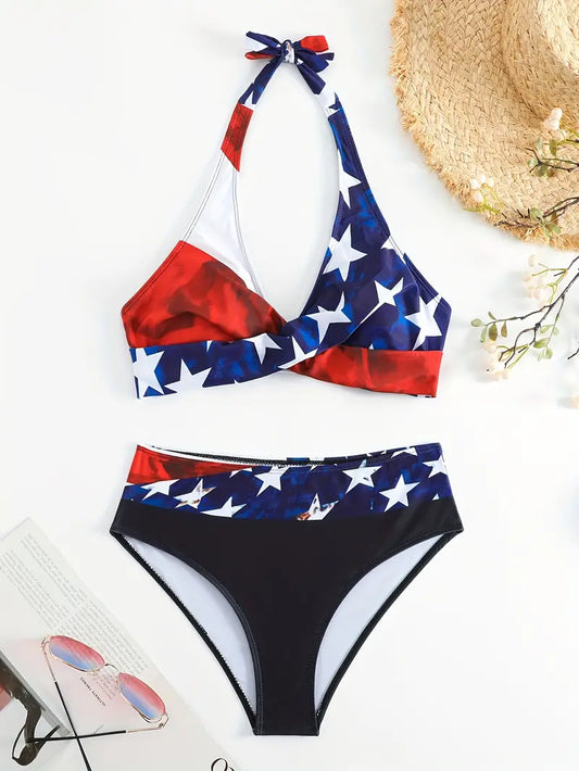 MP | Štýlové bikiny s náhodnou potlačou Halter Cross