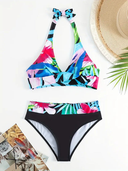 MP | Štýlové bikiny s náhodnou potlačou Halter Cross