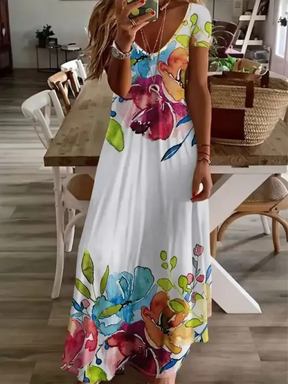 MP | Elegantné maxi šaty s krátkymi rukávmi a výstrihom do V