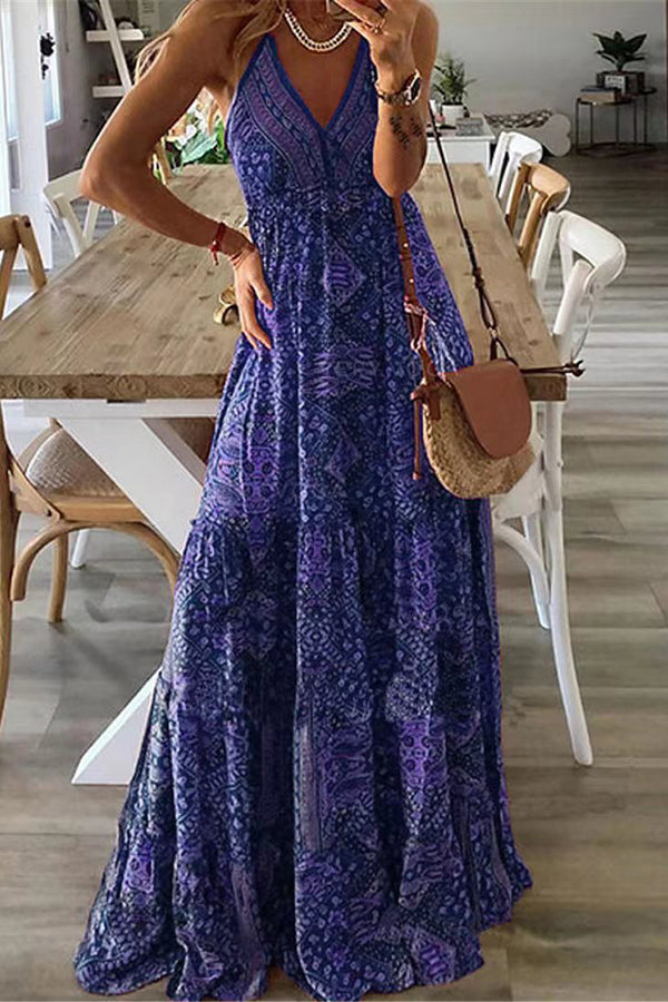 MP | Celeste Boho maxi šaty na ramienka s potlačou a elastickým pásom