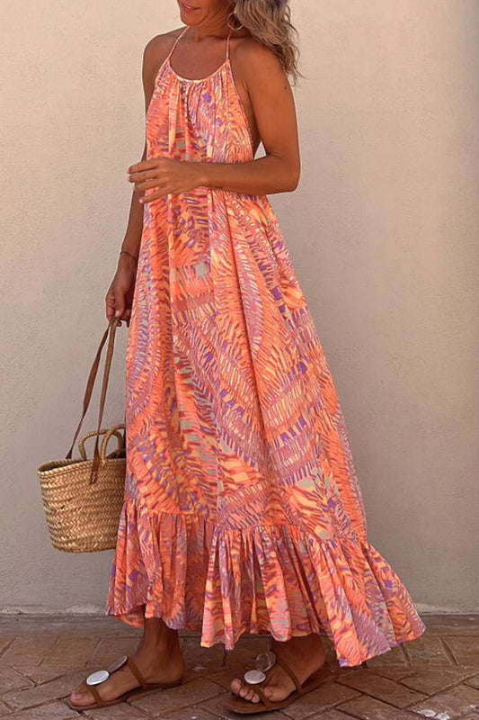 MP | Sunita Etnická tlač A-Line Halter Tassel Holiday Maxi šaty