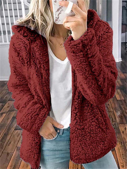 Extra Cozy Full Zipper Pocket Woolen Fur Hooded Coat Shopvhs.com