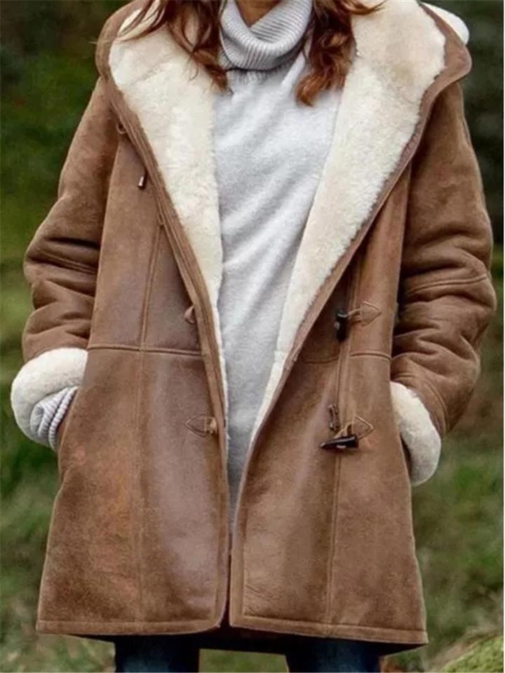 Extra Cozy Fur Lining Horn Toggles Pocket Hooded Midi Coat Shopvhs.com