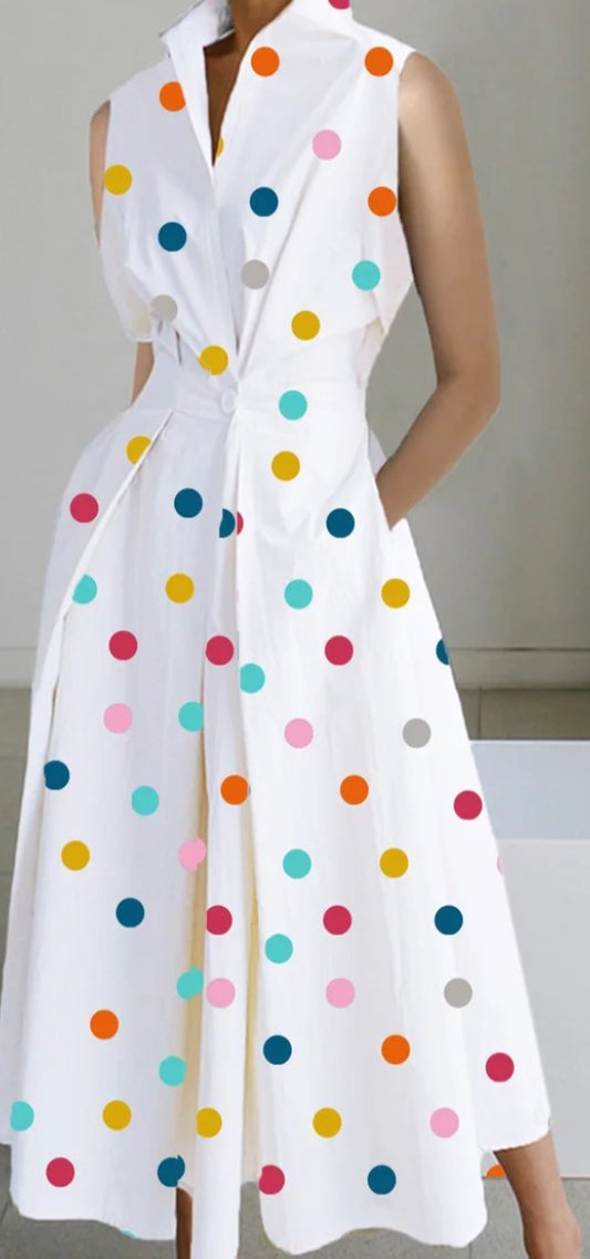 MP | Dámy letné hojdačka módne Polka Dot tlačidlo šaty