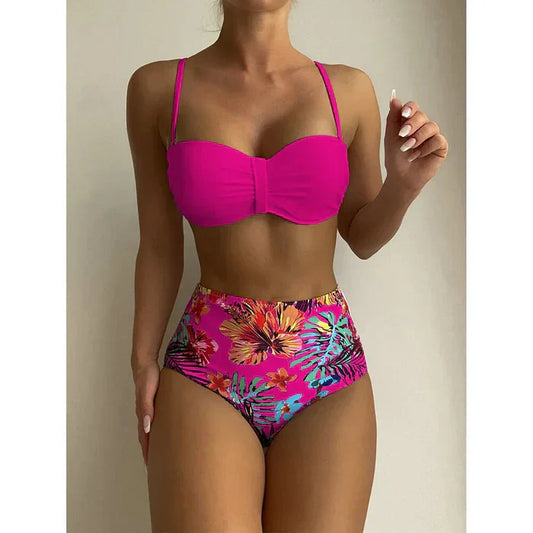 MP | Elegantné bikiny s vysokým pásom a kvetinovým vzorom