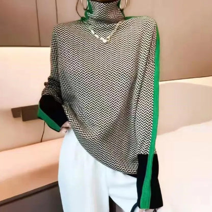 MP | Moderný elegantný geometrický sveter s korytnačím výstrihom