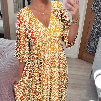 MP | Ležérne boho šaty s výstrihom do V a polodlhými rukávmi