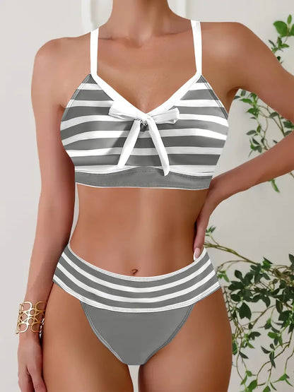 MP | Sexi bikiny s pruhovanou potlačou a uzlom do V
