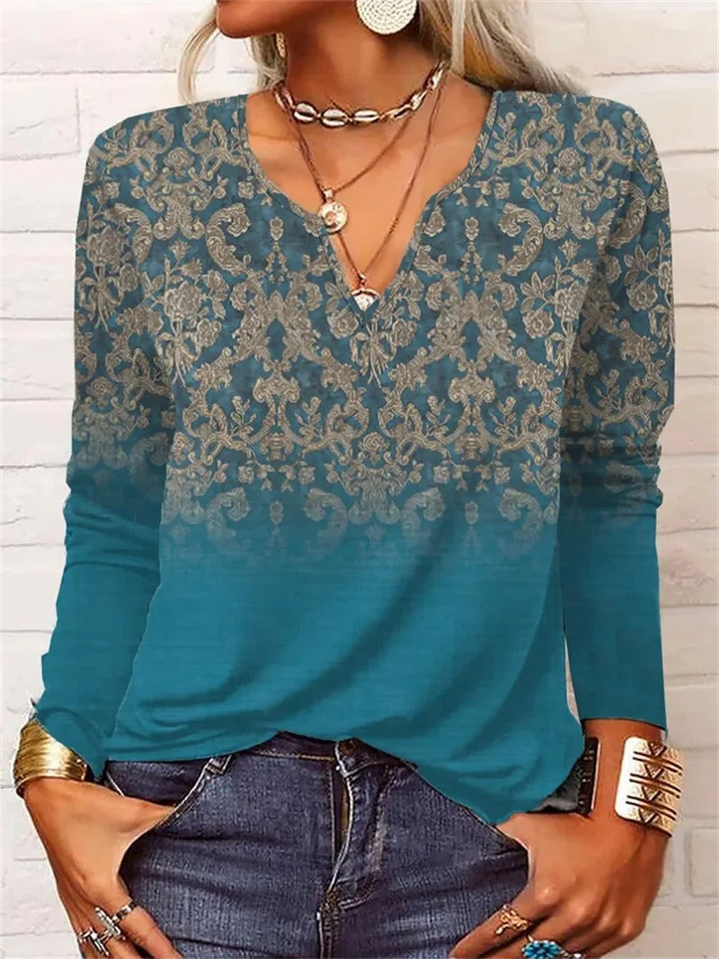 MP | Top s dlhými rukávmi a boho patchworkovou potlačou