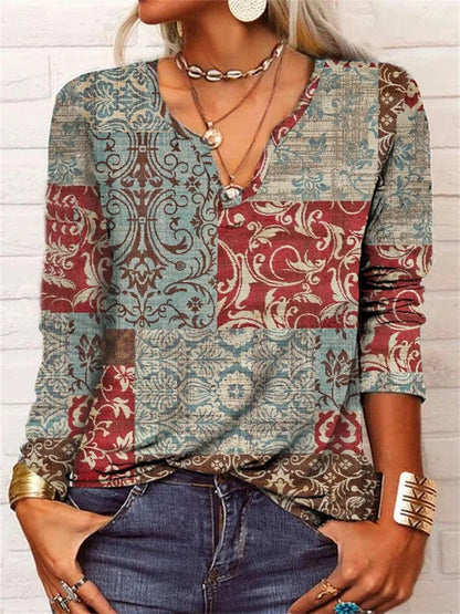 MP | Top s dlhými rukávmi a boho patchworkovou potlačou